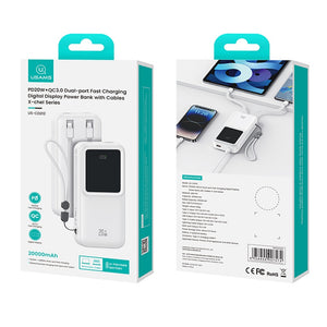 USAMS PD20W Dual-port Digital Display Fast Charging Power Bank With Dual Cables