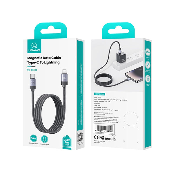 USAMS US-SJ705 30W Magnetic Data Cable Type-C To Lightning-Rui Series 1M