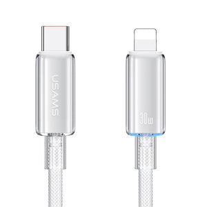 USAMSUS-SJ659 Type-C To Lightning PD Fast Charging Transparent Data Cable With Light--Cloud Series 1.2M