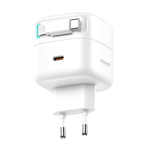 USAMS US-CC202 PD35W Dual 2C Output GaN Fast Charger With Type-C Magnetic Retractable Cable Module