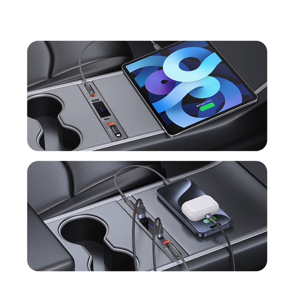 USAMS US-SJ649 60W 4 ports Car Central Control Charging HUB For Tesla 3/YC