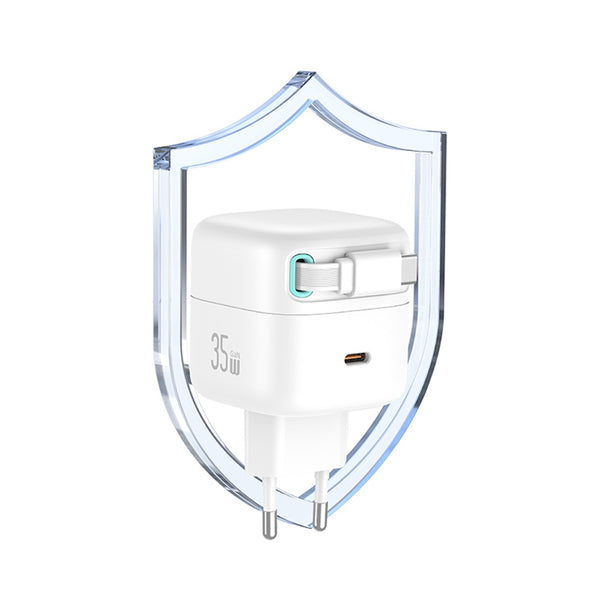 USAMS US-CC202 PD35W Dual 2C Output GaN Fast Charger With Type-C Magnetic Retractable Cable Module