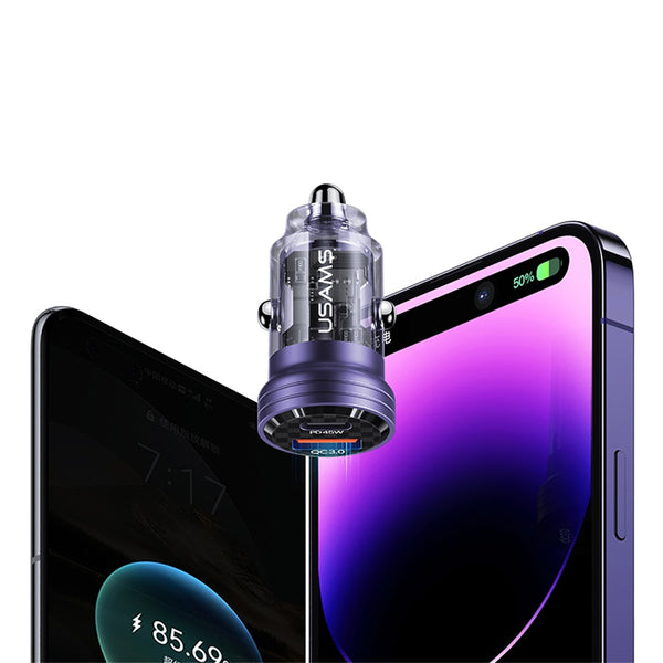 USAMS US-CC175 C35 45W Aluminum Alloy Transparent A+C Mini Car Charger