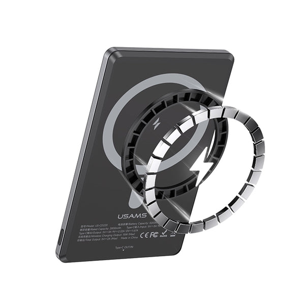 USAMS US-CD220 PD20W Ultra-thin Aluminum Alloy Magnetic Wireless Fast Charging Power Bank 5000mAh