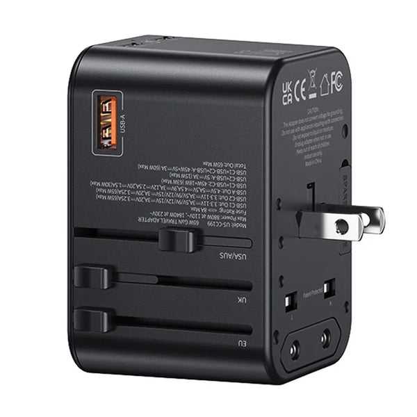 USAMS US-CC199 T62 65W Dual Type-C+USB Universal Travel Charger (US/AU/UK/EU)