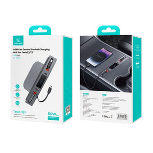 USAMS US-SJ649 60W 4 ports Car Central Control Charging HUB For Tesla 3/YC