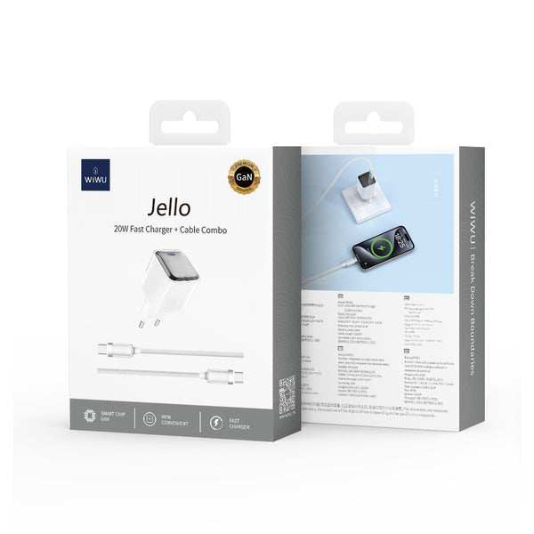Jello 20W GaN Fast Charger+ Cable Sets EUType-C to Type-C Cable