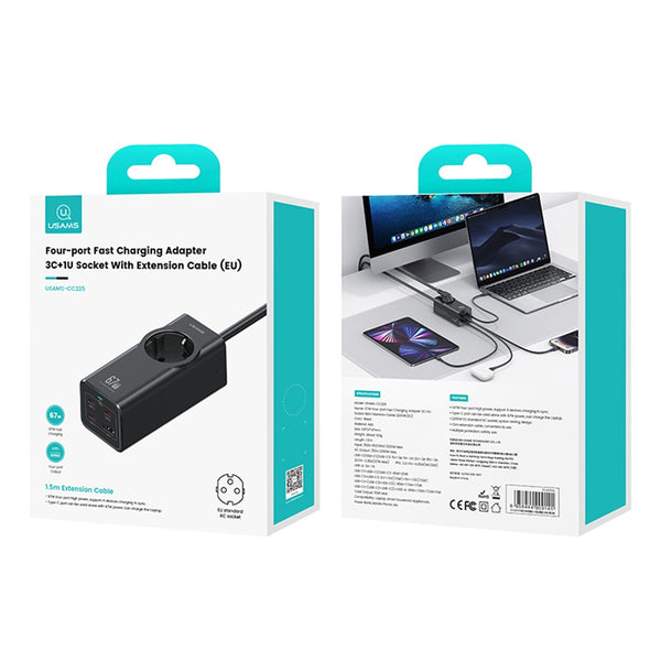 USAMS-CC225 67W Four-port Fast Charging Adapter 3C+1U  1.5M Cable 2200W AC power strip