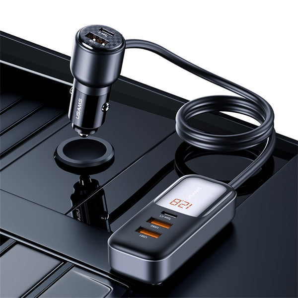 USAMS US-CC213 C40 165W 2C+3A PPS 5 Ports Digital Display Fast Car Charger With Data Cable