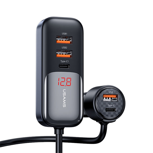 USAMS US-CC213 C40 165W 2C+3A PPS 5 Ports Digital Display Fast Car Charger With Data Cable
