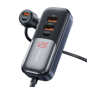 USAMS US-CC213 C40 165W 2C+3A PPS 5 Ports Digital Display Fast Car Charger With Data Cable