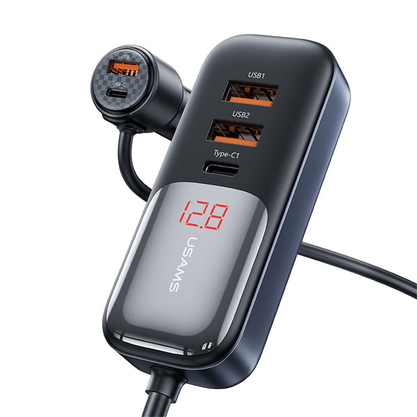 USAMS US-CC213 C40 165W 2C+3A PPS 5 Ports Digital Display Fast Car Charger With Data Cable