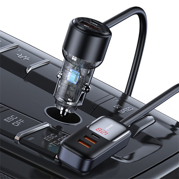 USAMS US-CC213 C40 165W 2C+3A PPS 5 Ports Digital Display Fast Car Charger With Data Cable