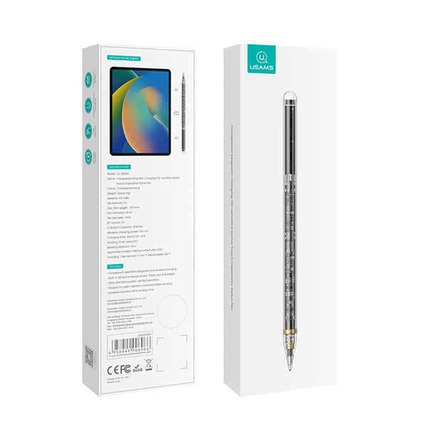 USAMS US-ZB264 Transparent Magnetic Charging Tilt-sensitive Active Touch Capacitive Stylus Pen  For iPad