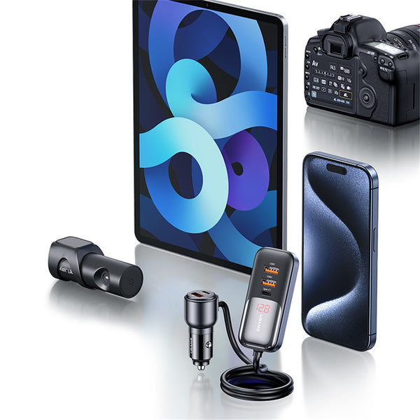 USAMS US-CC213 C40 165W 2C+3A PPS 5 Ports Digital Display Fast Car Charger With Data Cable