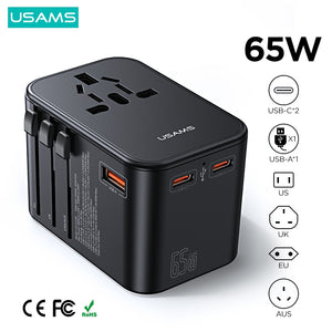USAMS US-CC199 T62 65W Dual Type-C+USB Universal Travel Charger (US/AU/UK/EU)