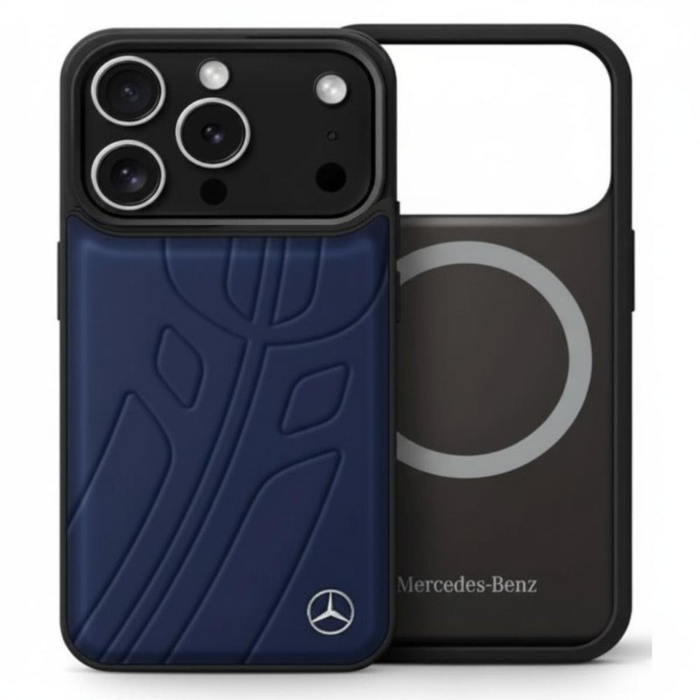 Mercedes iPhone Magsafe  Large Laurel Leave  Blue Genuine Leather Case
