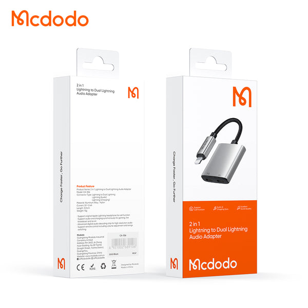 MCDODO CA-5560 2 in 1 Lightning to Dual Lightning Audio Adapter