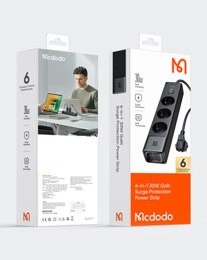 MCDODO CH-0620 6-in-1 30W GaN Surge Protection Power Strip (EU)