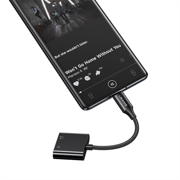 USAMS US-SJ598 AU15 Type-C to 3.5DC Audio Adapter With PD 60W Charging Port