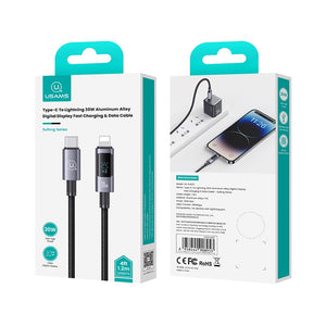 USAMS US-SJ672 Type-C To Lightning 30W Aluminum Alloy Digital Display Fast Charging & Data Cable-Sufeng Series 1.2m