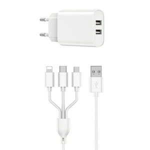 WIWU Wi-U003 Dual USB Charger + 3 in 1 Cable EU Plug