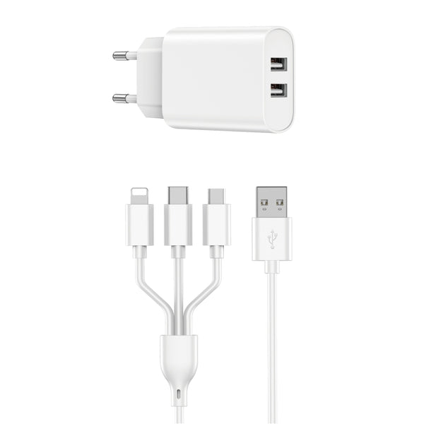 WIWU Wi-U003 Dual USB Charger + 3 in 1 Cable EU Plug