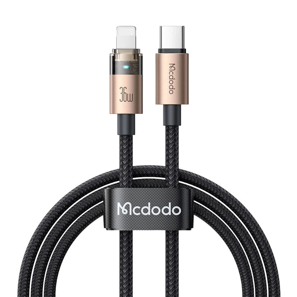 MCDODO CA-6941 36W USB-C to Lightning Transparent Cable with Charging Light 1.2m