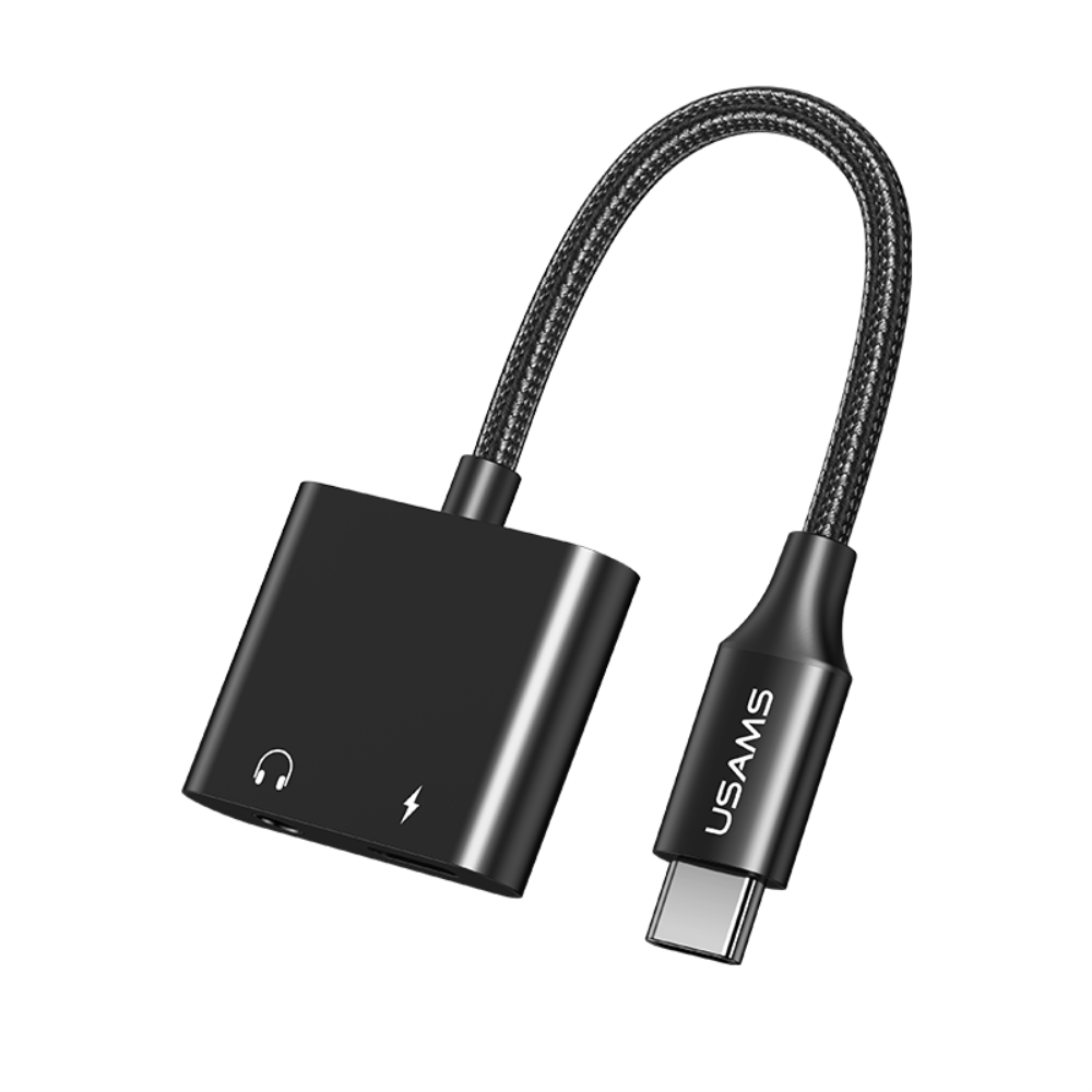 USAMS US-SJ598 AU15 Type-C to 3.5DC Audio Adapter With PD 60W Charging Port