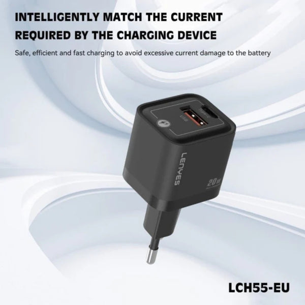 LENYES GaN 20W Fast Charger with USB & Type-C Port LCH55