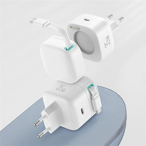 USAMS US-CC202 PD35W Dual 2C Output GaN Fast Charger With Type-C Magnetic Retractable Cable Module