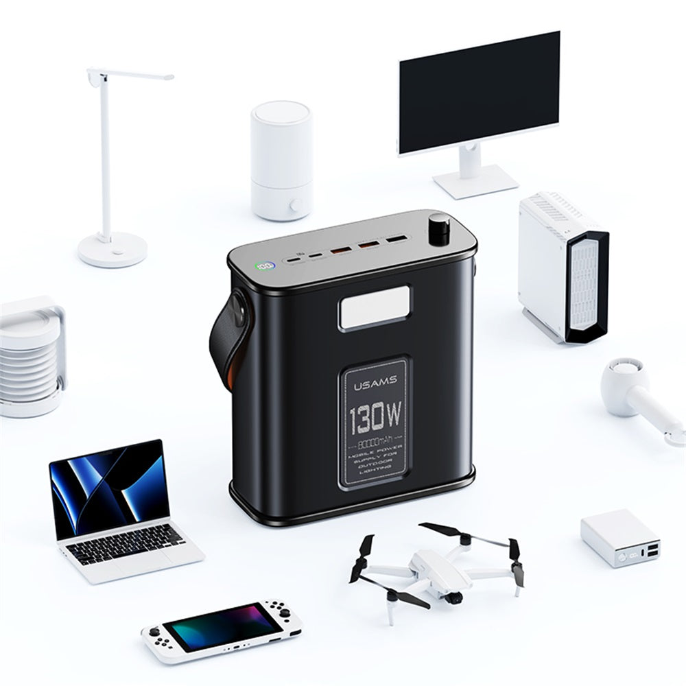 USAMS USAMS-ST Fast Charging Kit（US-CD196 130W 2C+3A Power Station 80000mAh+Type-C To Type-C 100W PD Fast Charging Cable ）