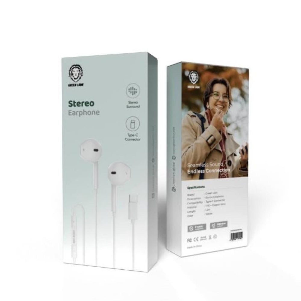 Green Lion Wired Stereo Earphones with Type-C Connector