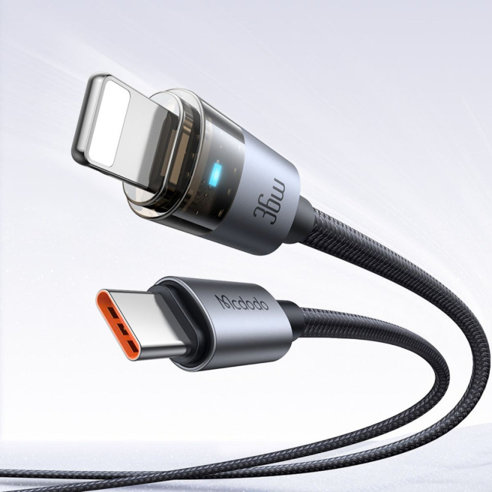 MCDODO CA-6940 36W USB-C to Lightning Transparent Cable with Charging Light 1.2m