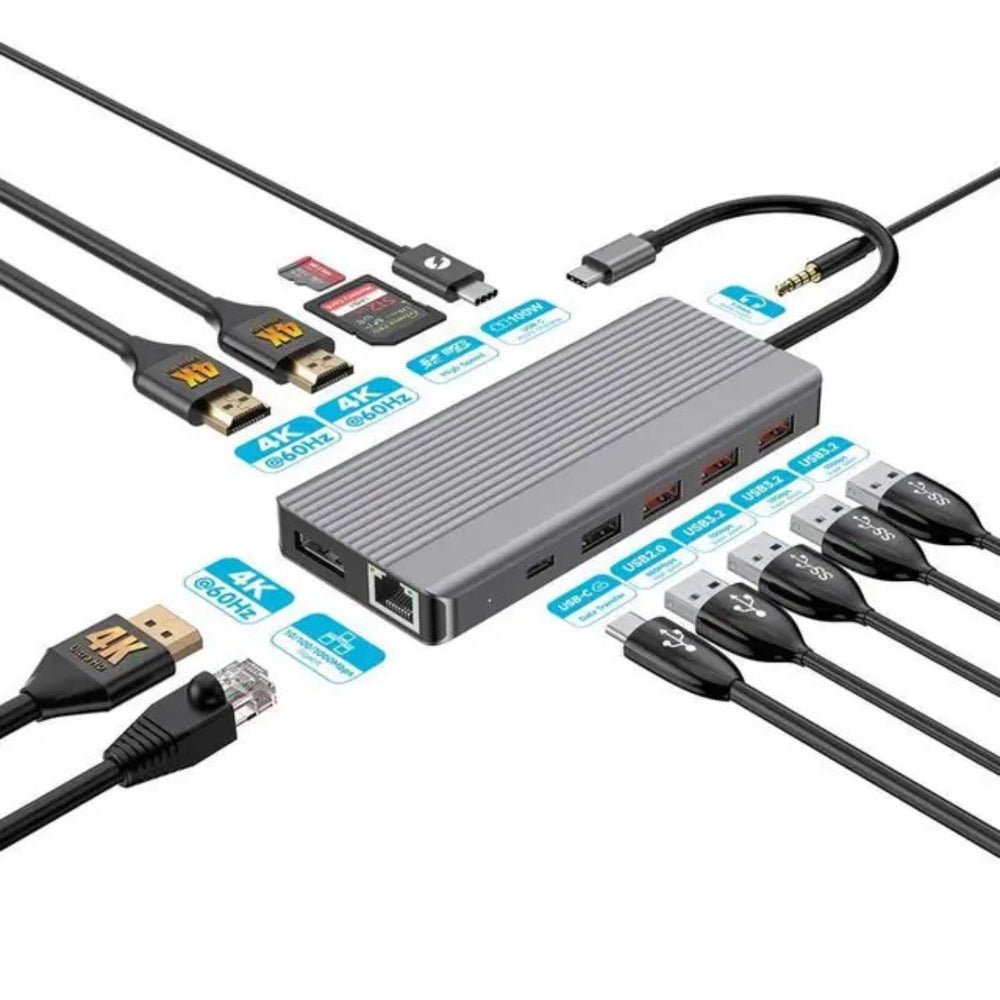 Powerology 13in1 USB-C Hub 4K HDMI Type-C 100W PD