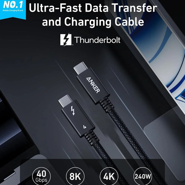 ANKER Thunderbolt 4 Cable Ultra Fast Data Transfer (3.3 ft/ 240W/ Braided) A84N0011