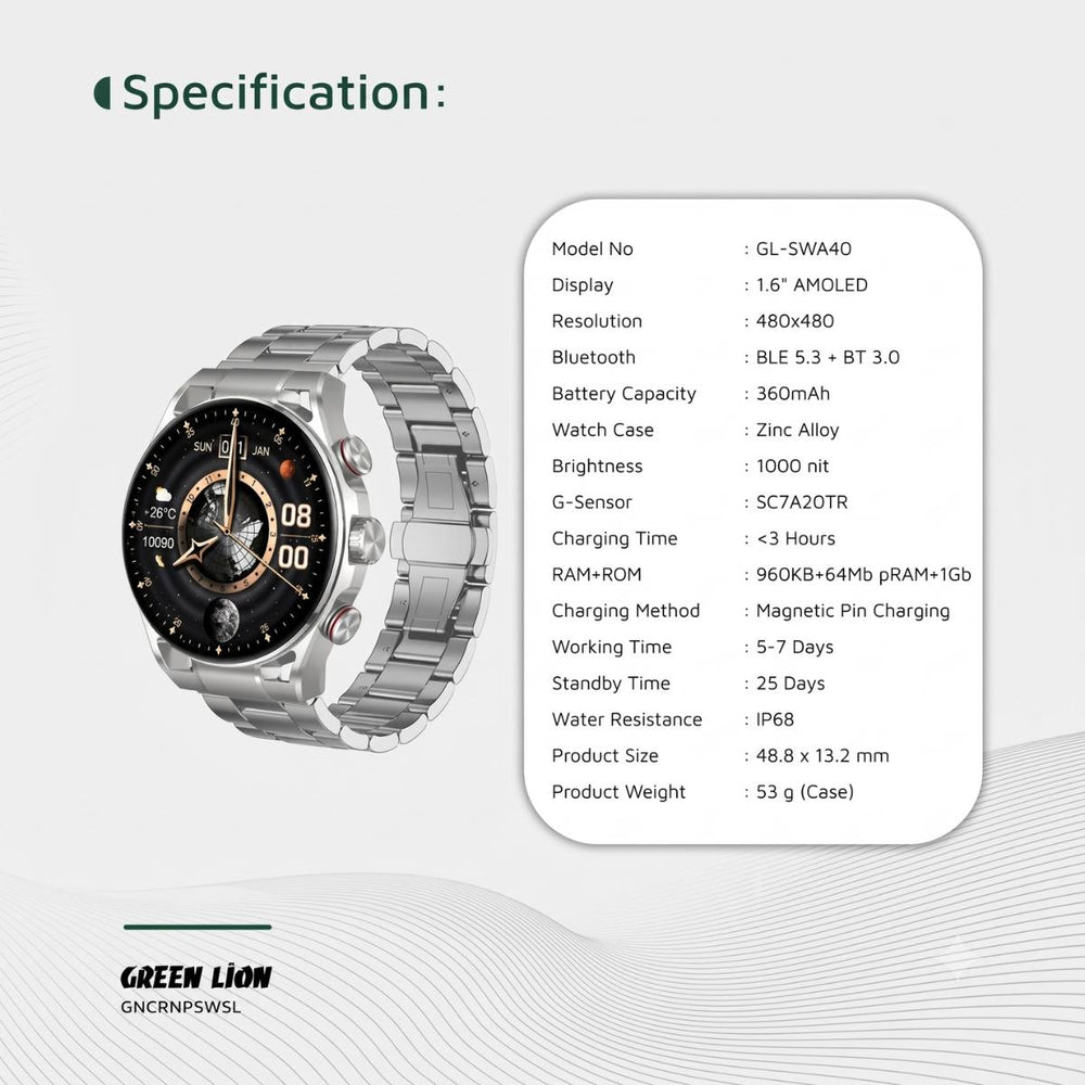 Green Lion Chrono Pro Smart Watch Silver