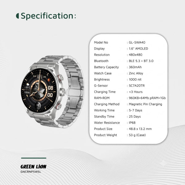 Green Lion Chrono Pro Smart Watch Silver