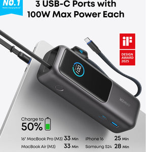 ANKER Power Bank (25K, 165W, Built-In USB-C and Retractable Cable) A1695H11
