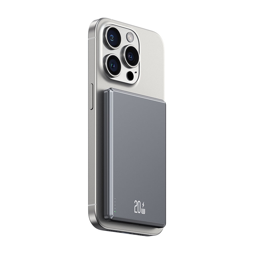 USAMS US-CD220 PD20W Ultra-thin Aluminum Alloy Magnetic Wireless Fast Charging Power Bank 5000mAh