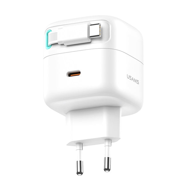 USAMS US-CC202 PD35W Dual 2C Output GaN Fast Charger With Type-C Magnetic Retractable Cable Module