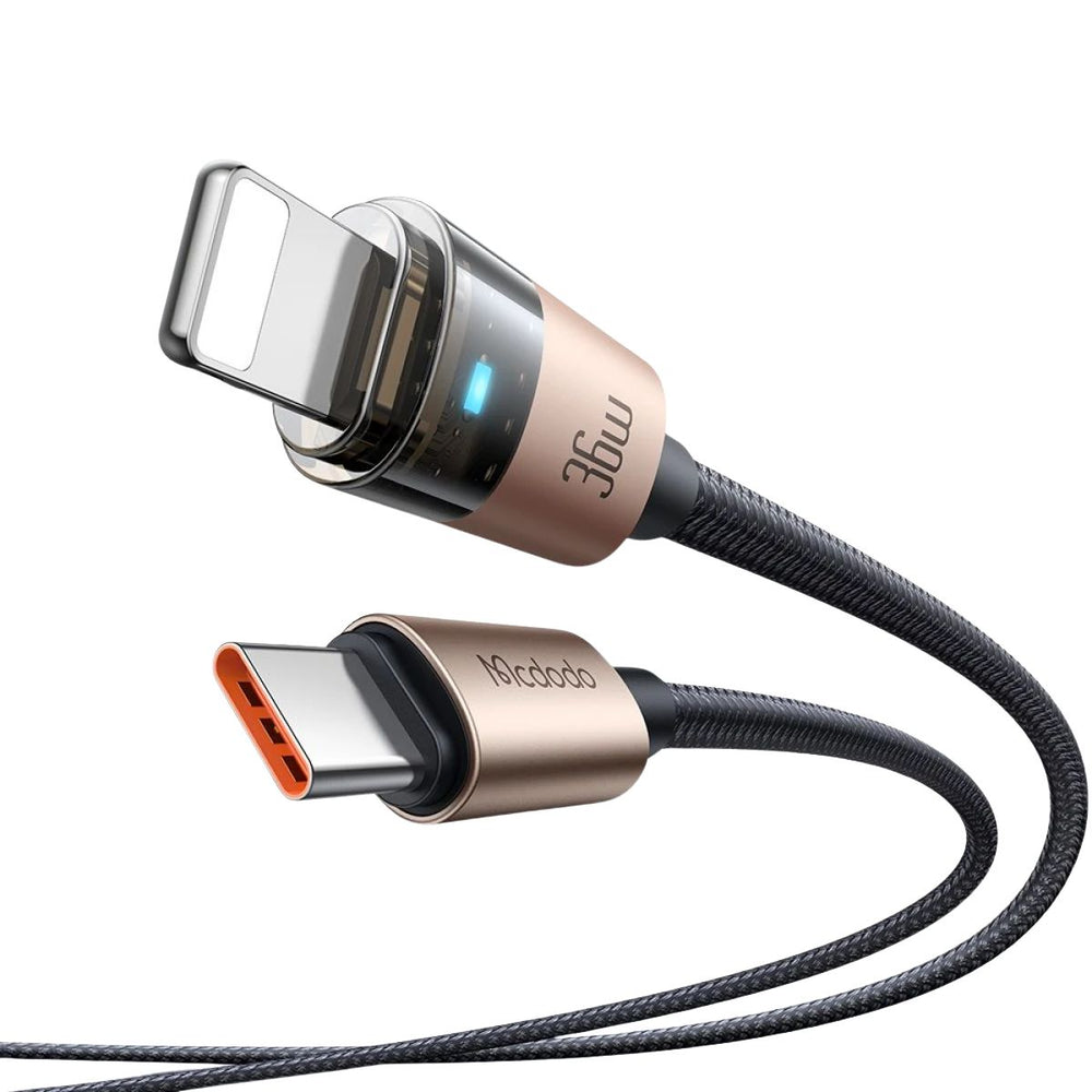 MCDODO CA-6941 36W USB-C to Lightning Transparent Cable with Charging Light 1.2m