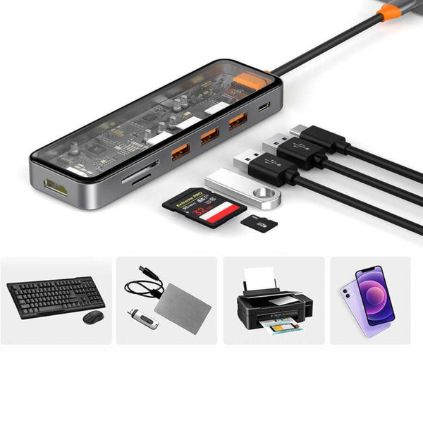 WIWU Cyber 7 in 1 Type-C Hub 100W Charging Support Transparent Appearance