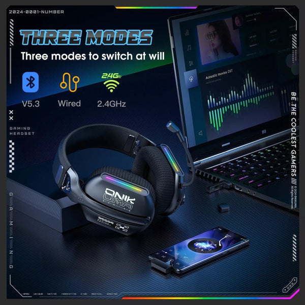 ONIKUMA GT808 Tri-mode Gaming Headset RGB Lighting