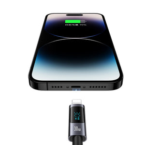 USAMS US-SJ672 Type-C To Lightning 30W Aluminum Alloy Digital Display Fast Charging & Data Cable-Sufeng Series 1.2m