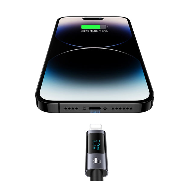 USAMS US-SJ672 Type-C To Lightning 30W Aluminum Alloy Digital Display Fast Charging & Data Cable-Sufeng Series 1.2m