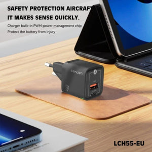 LENYES GaN 20W Fast Charger with USB & Type-C Port LCH55
