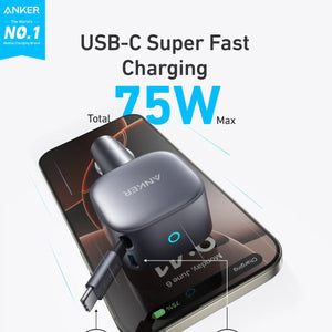 ANKER Nano Car Charger (75W, USB-C Port, Built-In USB-C Cable) A2738HA1