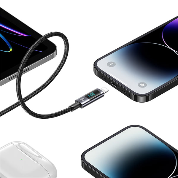 USAMS US-SJ672 Type-C To Lightning 30W Aluminum Alloy Digital Display Fast Charging & Data Cable-Sufeng Series 1.2m