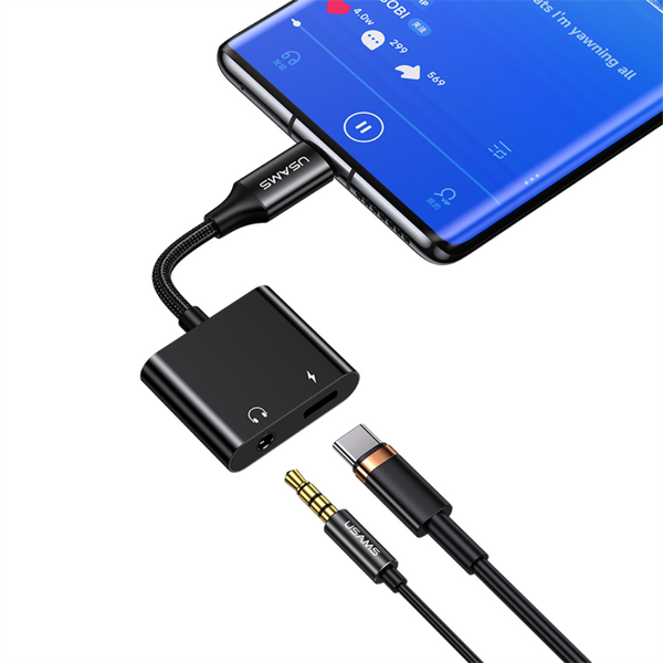 USAMS US-SJ598 AU15 Type-C to 3.5DC Audio Adapter With PD 60W Charging Port